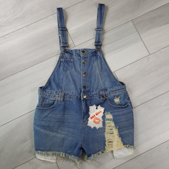 Hot Kiss Denim - NEW Distressed Cut Off Shorts Denim Overalls Sz 16